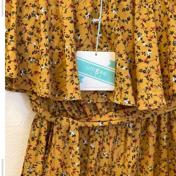 Umgee Mustard Floral Strapless Jumpsuit - Picture 5 of 7